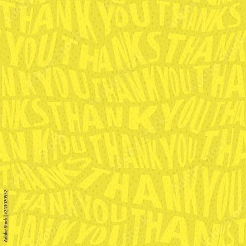 Seamless background pattern with distorted, uppercase thank you text. Hand drawn polka dot texture. Easy to edit colors in Illustrator.