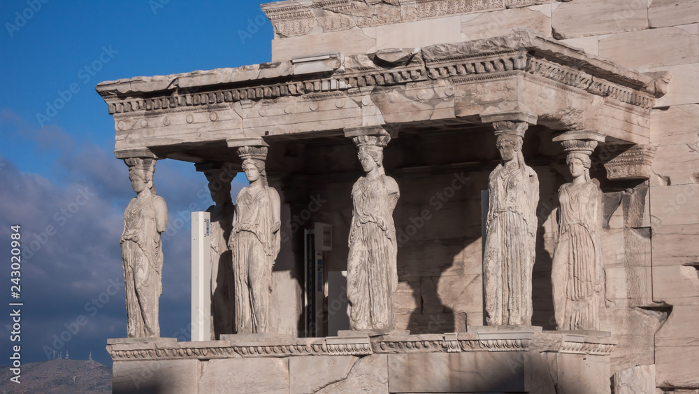Fototapeta premium The Porch of the Caryatids in The Erechtheion an ancient Greek temple on the north side of the Acropolis of Athens, Attica, Greece