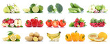 Früchte Obst und Gemüse Sammlung Apfel Bananen Erdbeeren Farben frische Freisteller freigestellt isoliert