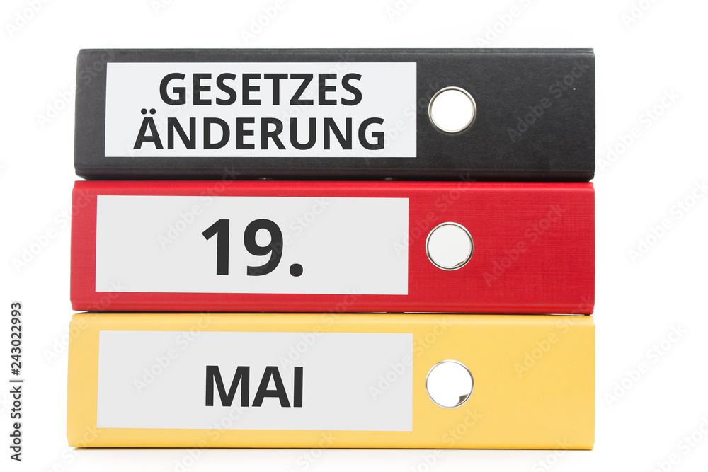 Gesetzesänderung 19. MAI Beschriftung auf Ordner Gesetzesänderung 19. MAI Beschriftung auf Ordner