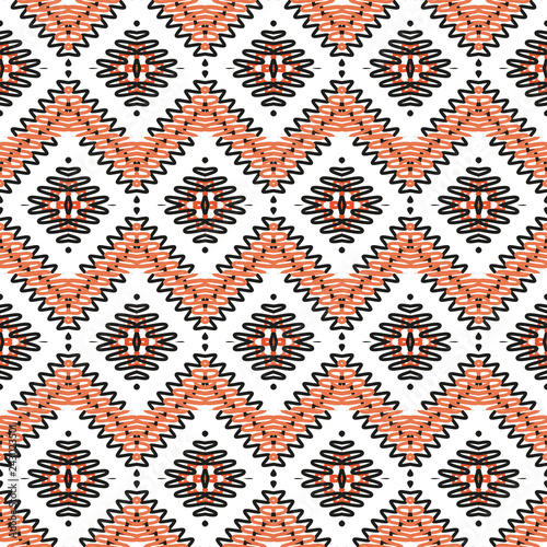 Traditional tile ornament in ethnic style, coral color. 