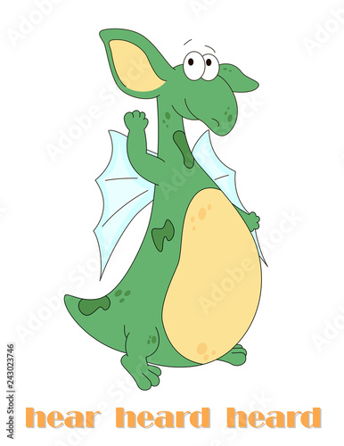 Irregular english verb to hear with funny dragon