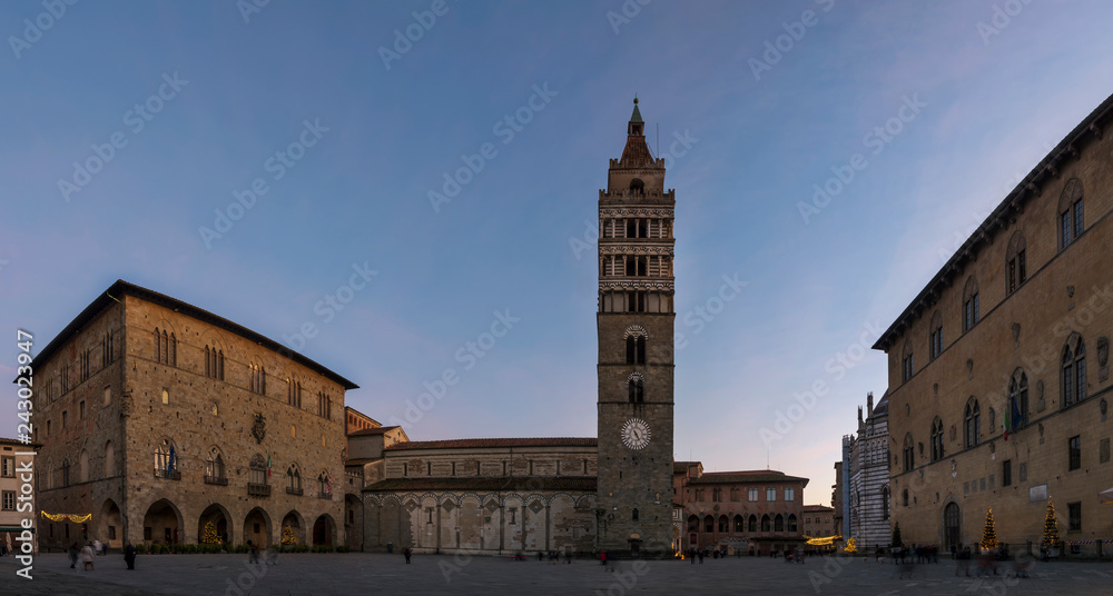 Beautiful view of the historic center of Pistoia in the evening light, Tuscany, Italy