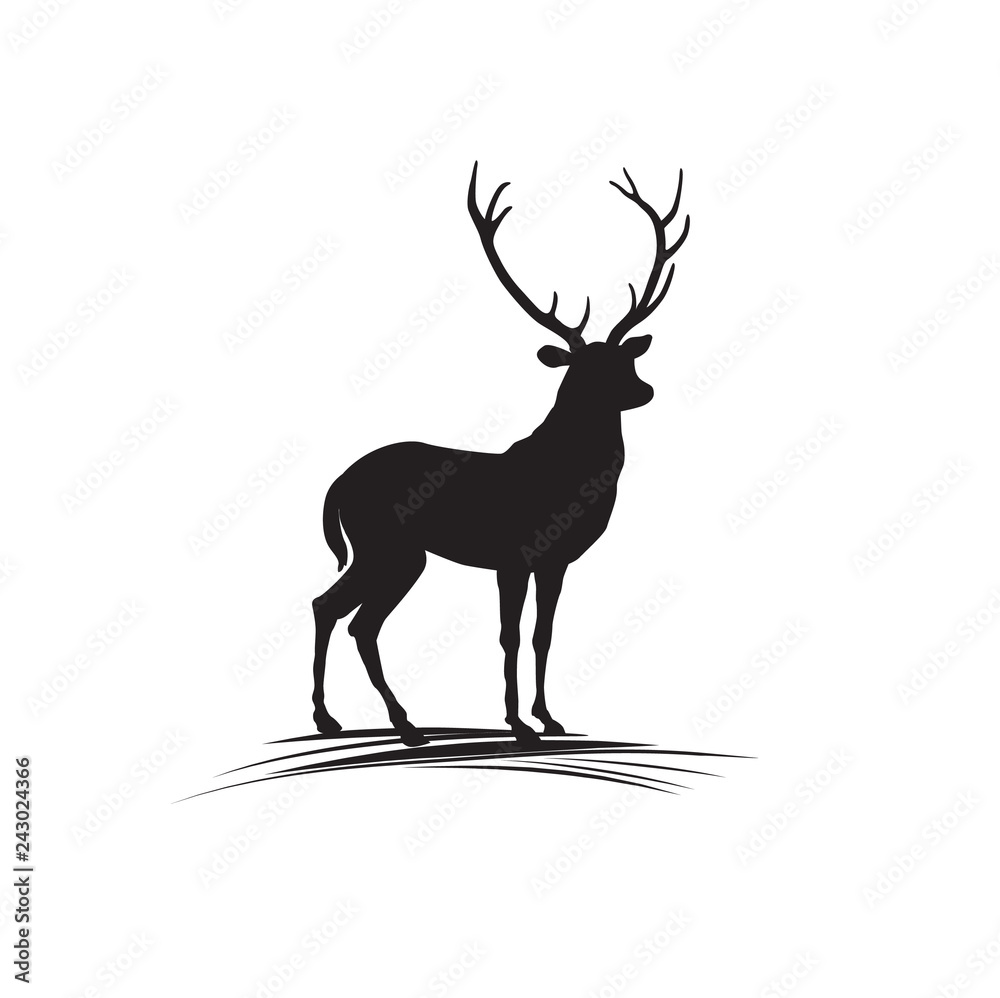 Fototapeta premium Deer silhouette. Wild animal reindeer drawn logo design