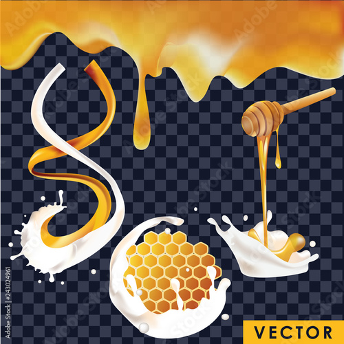 Realistic honey and milk in different shapes