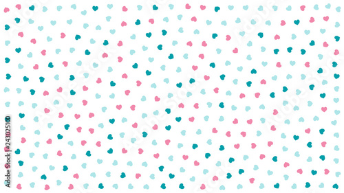Cute hearts. Background with small hearts. Pattern with small blue pink hearts on white background. Template for greeting card Happy Valentines day, textile design, love concept. Vector illustration
