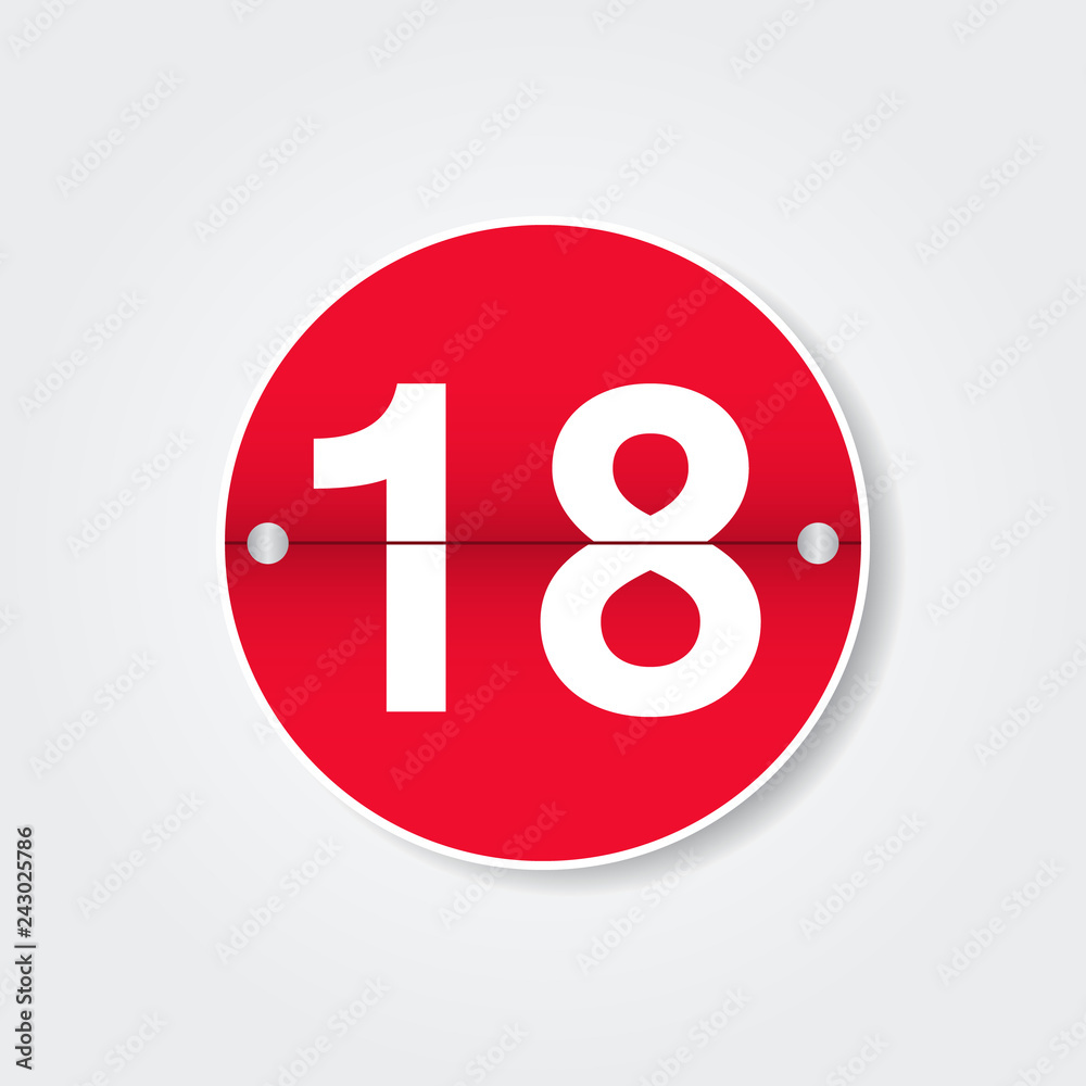 Calendar with 18 day. Holiday number. Vector design illustration Calendar with 18 day. Holiday number. Vector design illustration