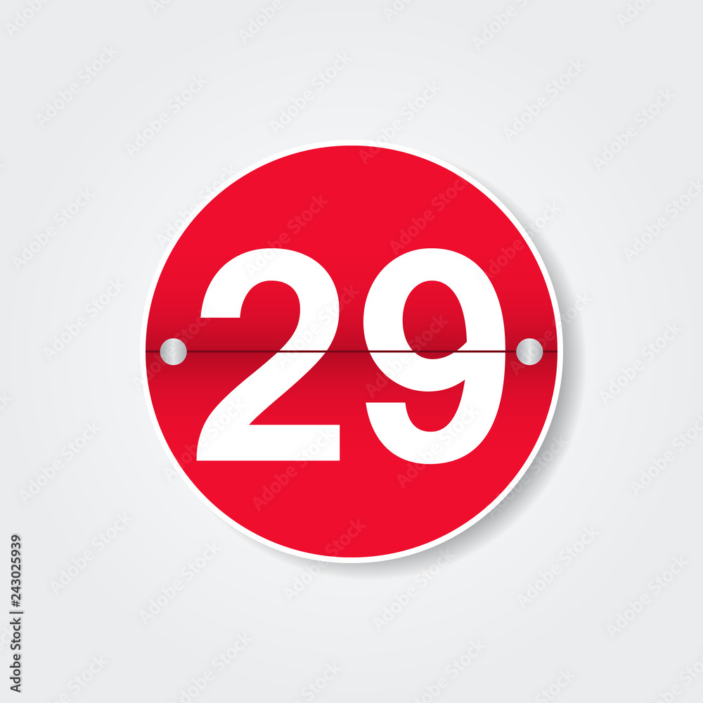 Calendar with 29 day. Holiday number. Vector design illustration Calendar with 29 day. Holiday number. Vector design illustration