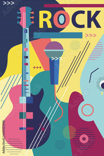 poster in flat style musical rock concert guitar 