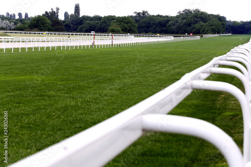 Treated green grass ready for gallop racing on the racing weekend