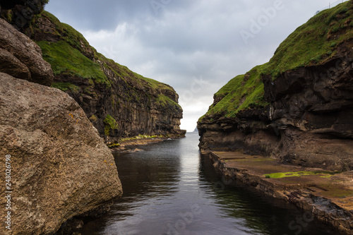 Natural harbor in Gjogv, Faroe Islands, Denmark