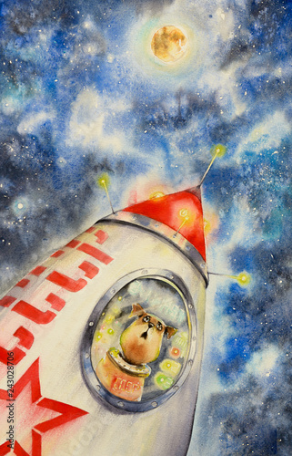 laika-first-dog-astronaut-in-a-spaceship-flying-in-the-space-picture-created-with-watercolors