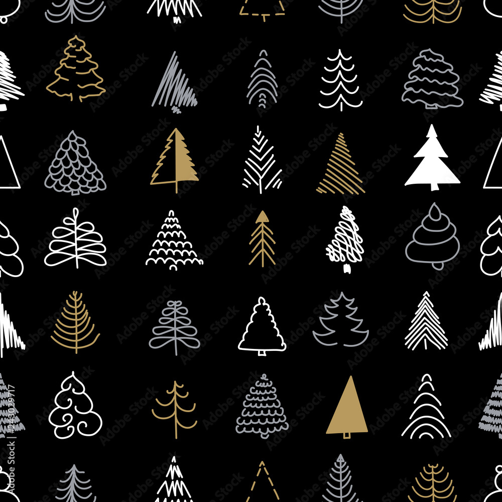 Christmas seamless pattern. silver and gold trees