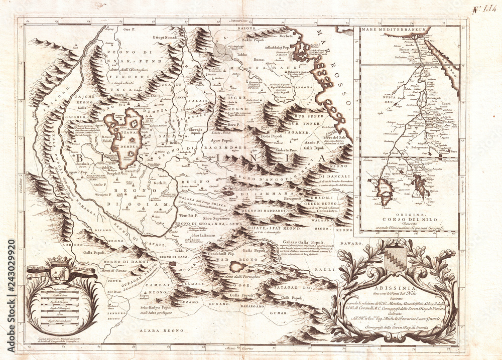 Fototapeta premium 1690, Coronelli Map of Ethiopia, Abyssinia, and the Source of the Blue Nile