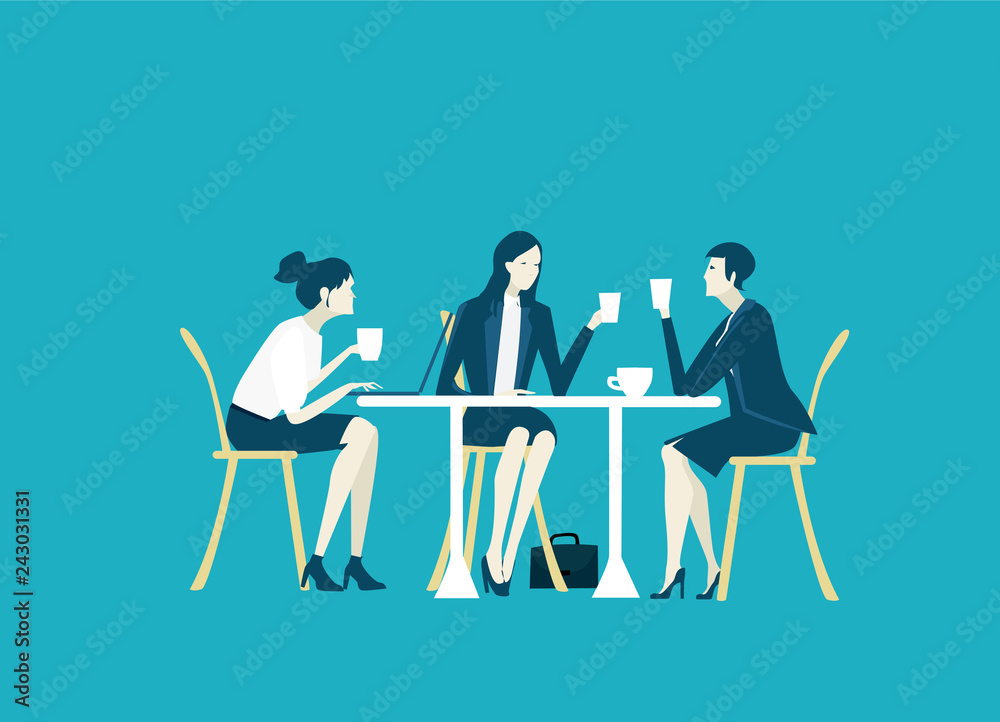 Group of business people chatting in cafe in lunch time. 