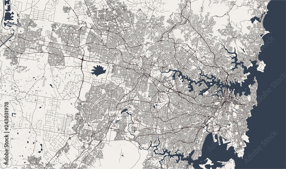Fototapeta premium map of the city of Sydney, New South Wales, Australia