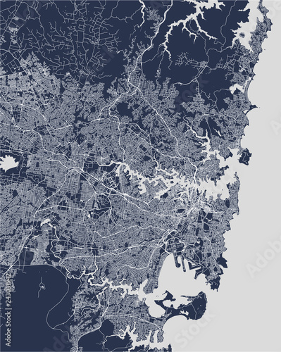 Fototapet map of the city of Sydney, New South Wales, Australia