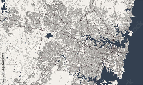 map of the city of Sydney, New South Wales, Australia
