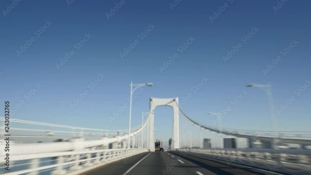Hyperlapse on the highway from Tokyo to Yokohama. Drive nonstop to the city of yokohama via city of tokyo, tunnel, famous bridges, skyscrapers. Hyperlapse on the highway from Tokyo to Yokohama. Drive nonstop to the city of yokohama via city of tokyo, tunnel, famous bridges, skyscrapers.