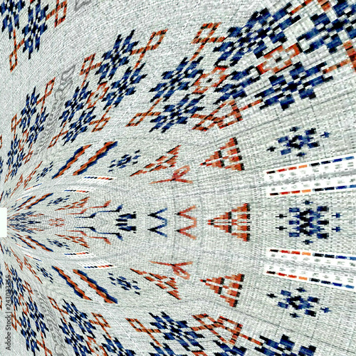 abstract pattern of embroidery cornflowers on linen background