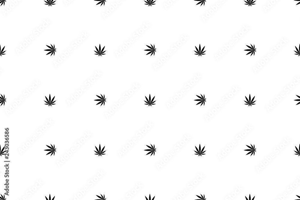 Cannabis seamless pattern. Marijuana floral pattern. Flat leaf of weed cannabis, monochrome black and whit. Marijuana design element seamless for fabric vector illustration.