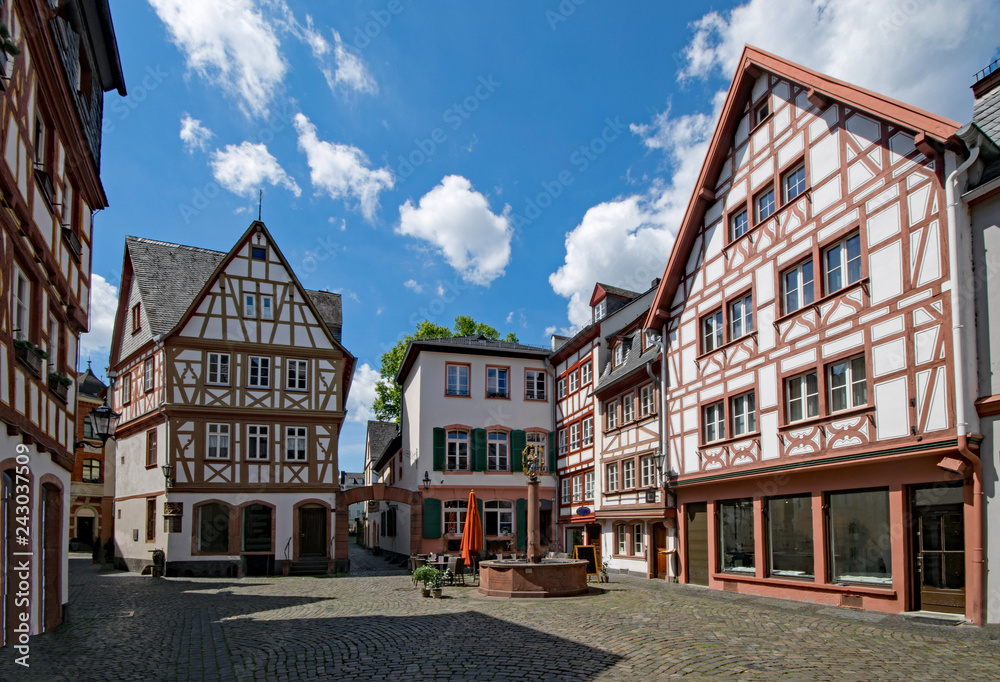 Fachwerkhäuser in der Altstadt von Mainz, Rheinland-Pfalz, Deutschland