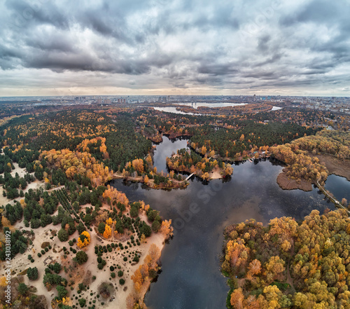 Sunrise over Bottomless Lake in Serebryanyy Bor Silver Pinewood is forest park in Khoroshevo-Mnevniki, Moscow, Russia. photo