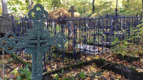 Old Tombstones in Graveyard in Autumn