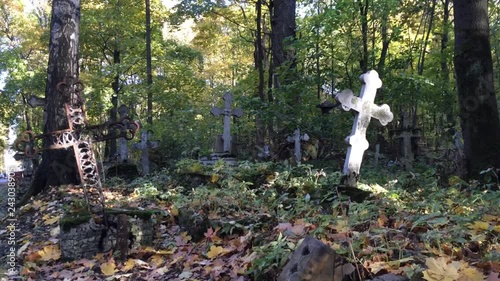 Old Tombstones in Graveyard in Autumn