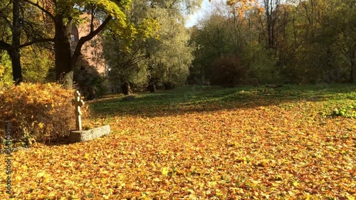 Old Tombstones in Graveyard in Autumn