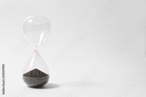 Hourglass On White Background Showing Time's Up, Countdown Is Over,The End