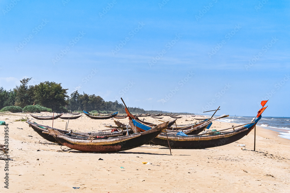 Hai Tien Beach fisherman boats, Hue, Vietnam