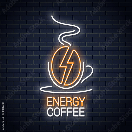 coffee bean neon sign. Coffee energy neon concept