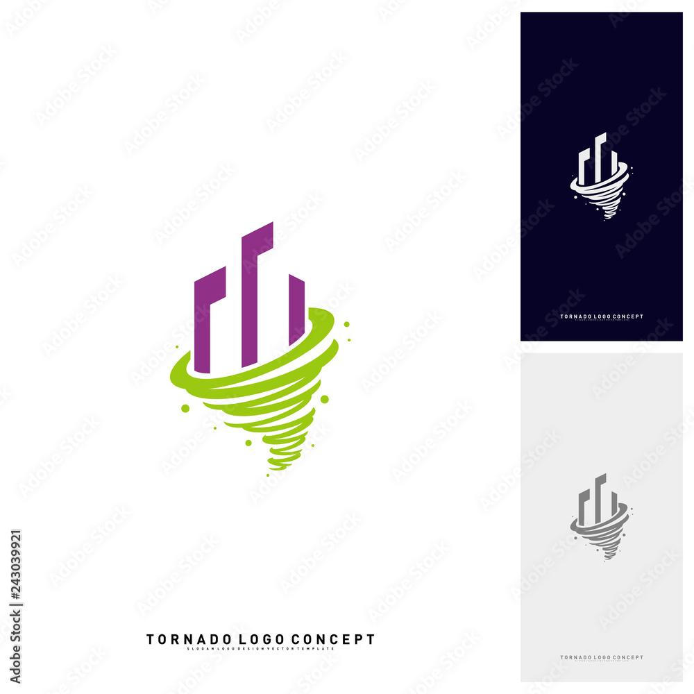Modern Building Tornado Logo Concept Company. Storm with Building Logo Vector Template