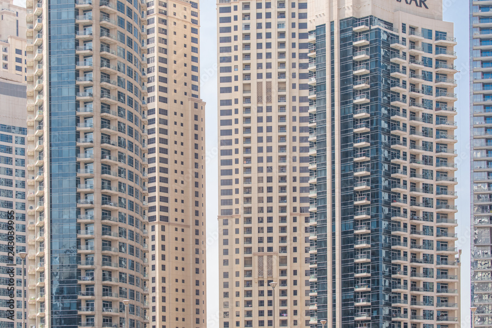 Dubai Skyscraper and tall buildings in Dubai city. Close up Dubai Skyscraper and tall buildings in Dubai city. Close up