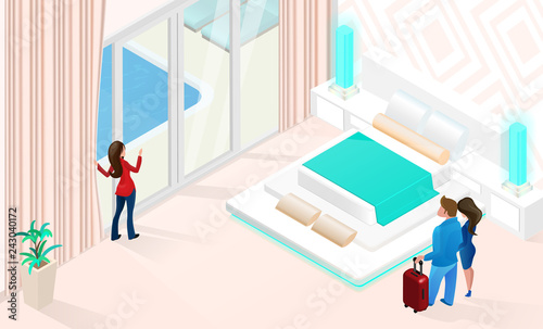 Summer Vacation in Luxury Hotel Isometric Vector
