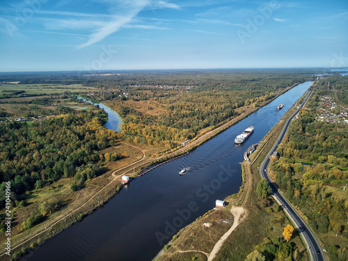 Sluice on the chanel Moscow-Volga, aerial view, dubna, dvitrov