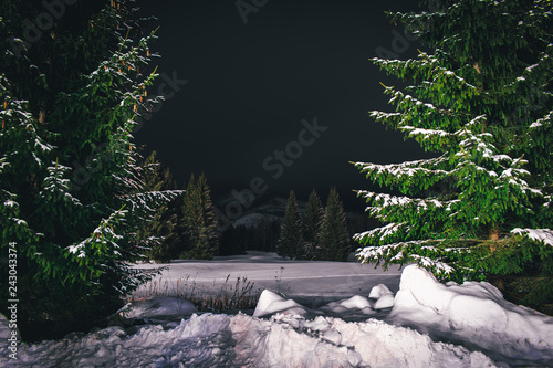 Winter mountain scenery at night