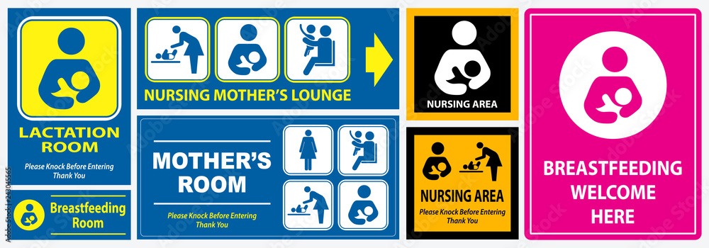 set of restroom, nursing room, lactation room placard sign. easy to modify - obrazy, fototapety, plakaty 