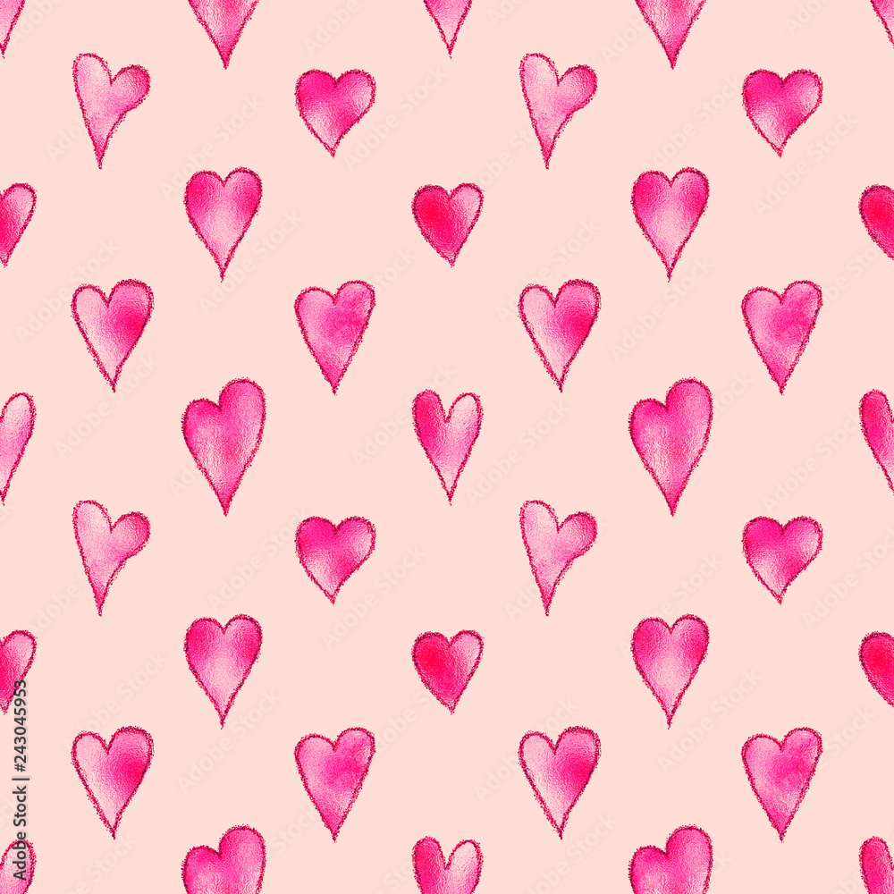 Illustrated seamless pink background with hearts