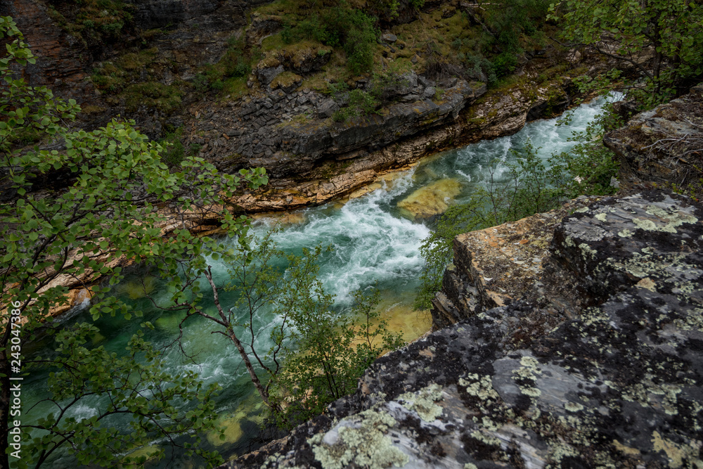 River in mountain canyon in Sweden