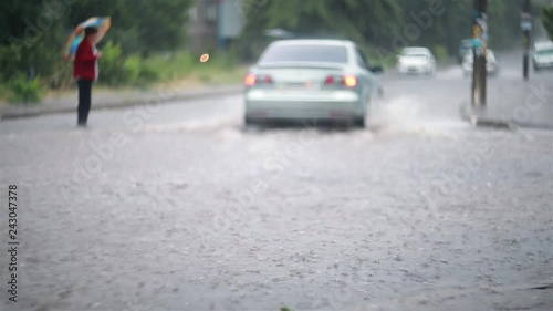 Wallpaper Mural Car traffic, people pedestrians on the flooded city streets during heavy rain, heavy rainfall. Disaster flood, deluge  Torontodigital.ca