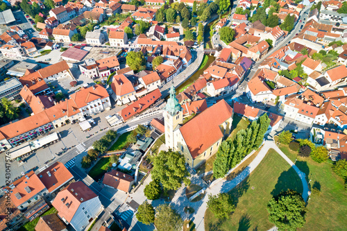 Samobor main square and church tower aerial view