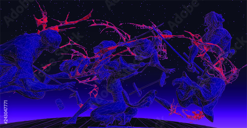 bloody scene of samurais fighting in the night