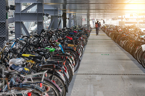 bicycle parking in amsterdam, netherlands