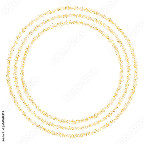 Gold sparkles glitter dust metallic confetti vector frame border background.
