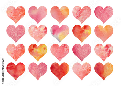 Set of  watercolor  hearts for Valentine's Day or weddings