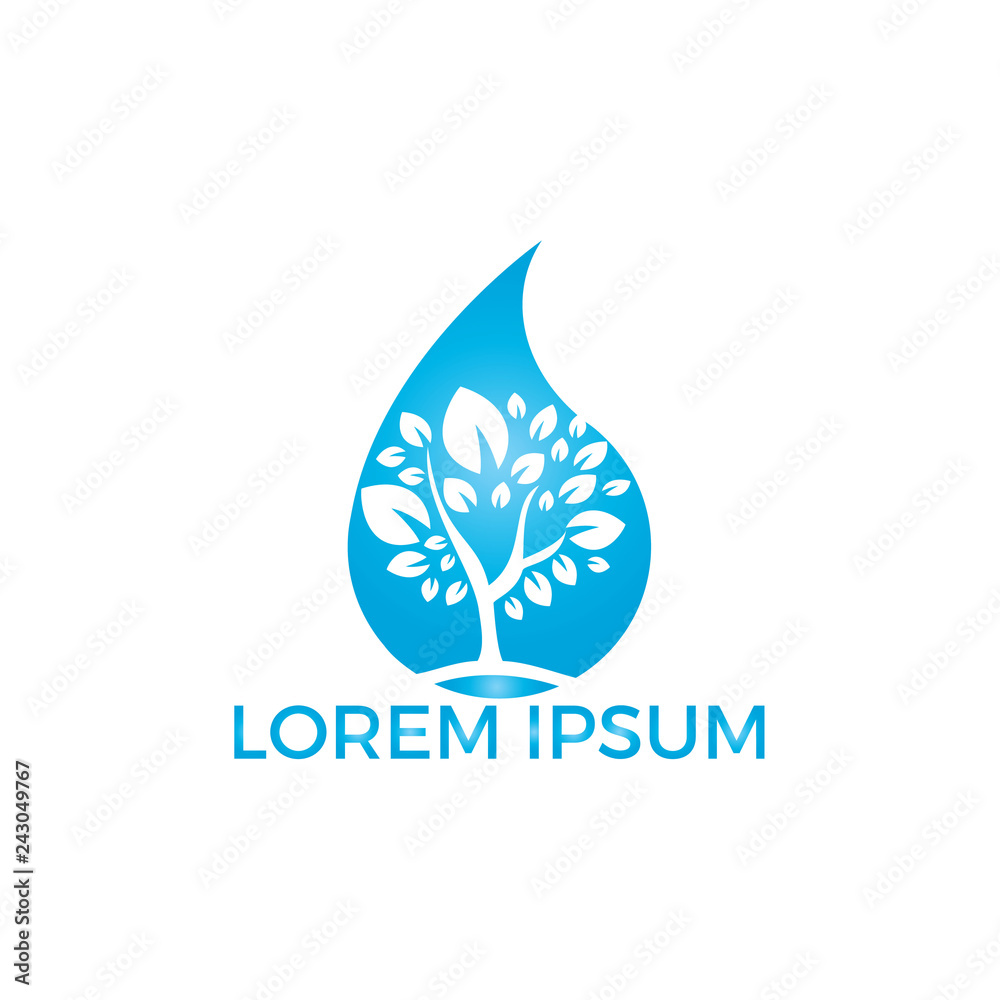 Water drop with tree icon vector logo design. Logo of energy. Renewable green energy logo design template. Nature tech sign.