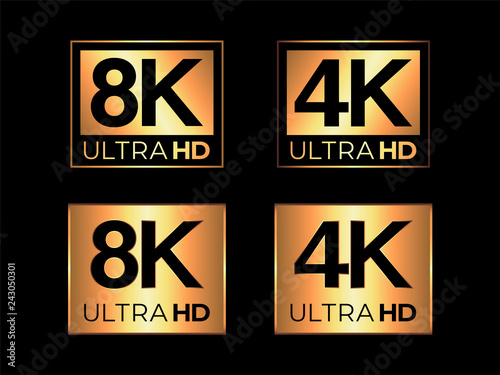 Gold Ultra HD 8K and 4K Logo Set 