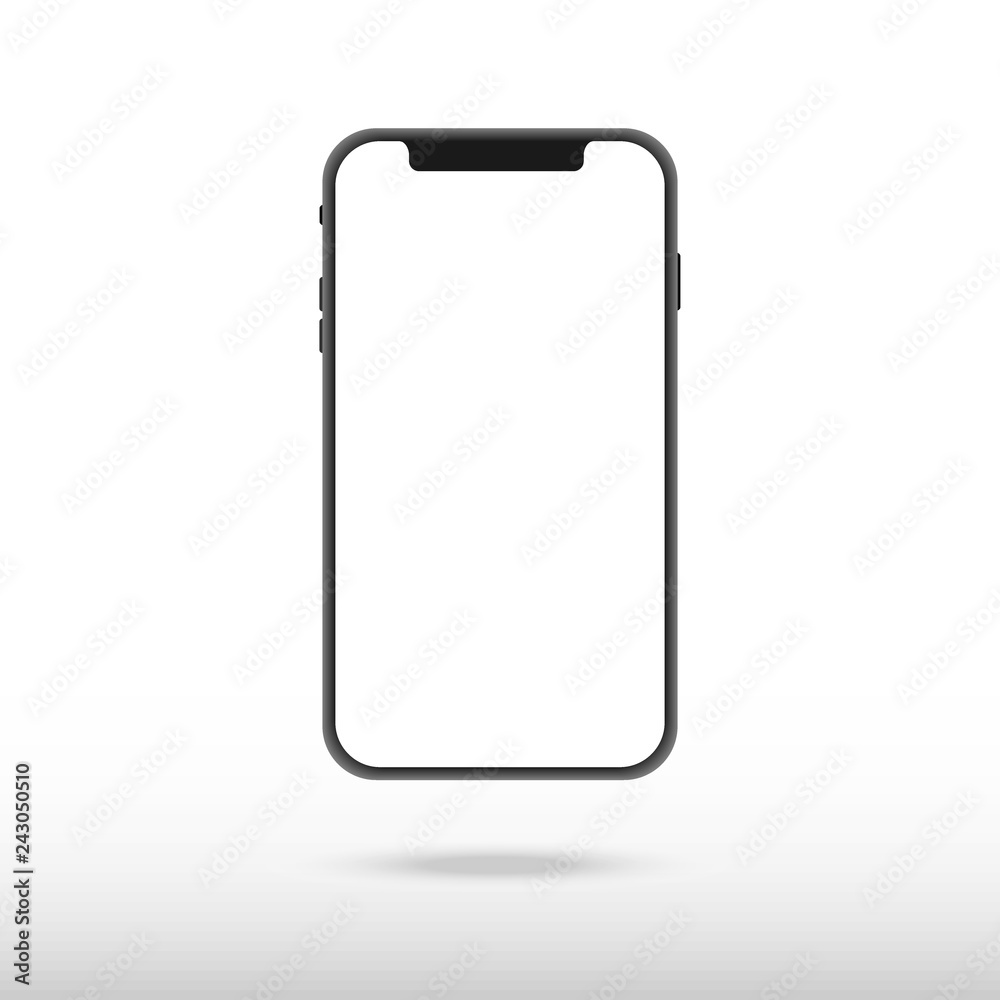 New version of black slim smartphone with blank white screen. Realistic vector illustration. New version of black slim smartphone with blank white screen. Realistic vector illustration.